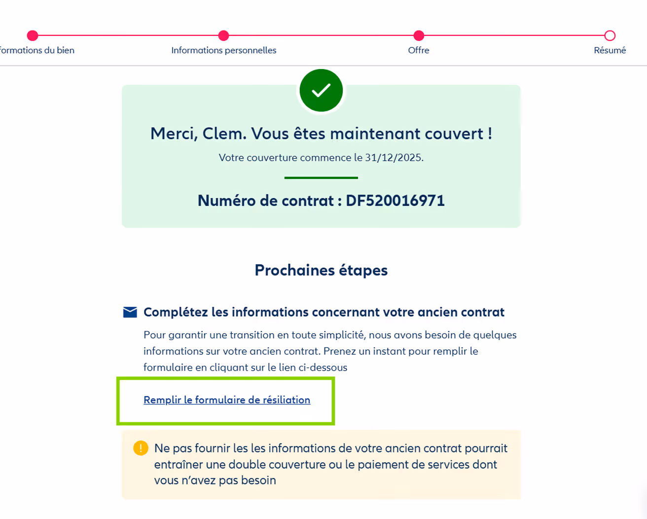 résiliation de votre ancien contrat 2
