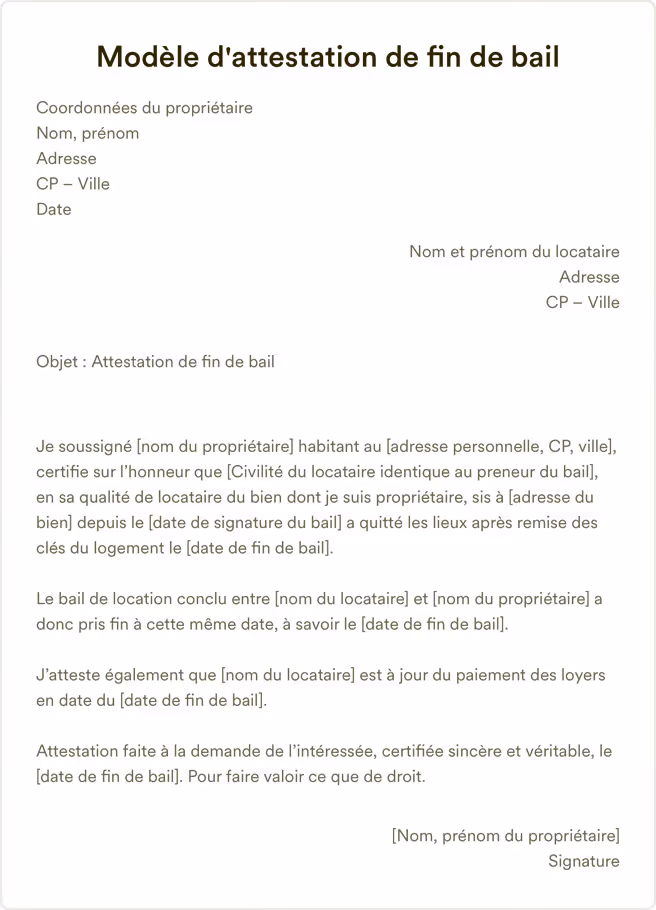 Modèle d’attestation de fin de bail