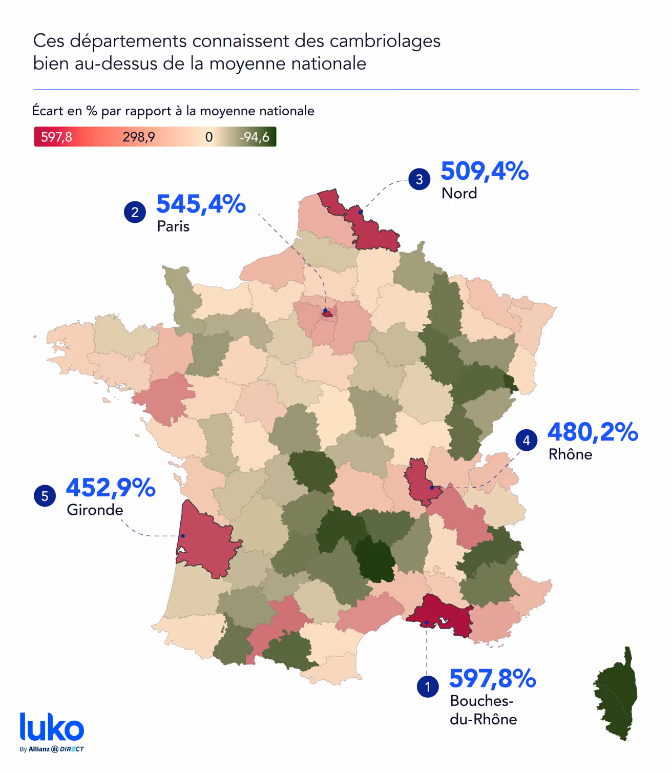 Les départements au dessus de la moyenne nationale