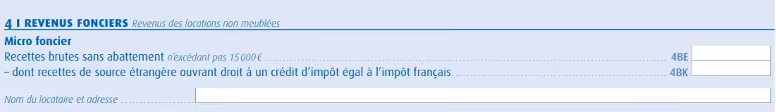 Déclaration revenus fonciers case 4BK