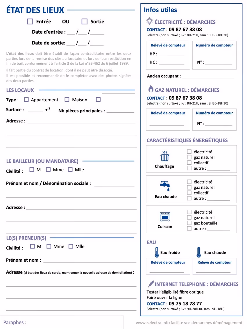 Modèle d'état des lieux de sortie non meublé