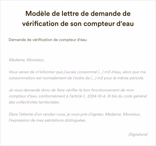 Modèle de lettre de demande de vérification de son compteur d'eau